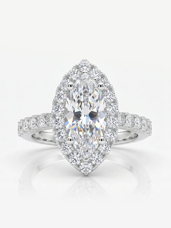 Charmed Aroma Jewelry - Marquise Cut Halo gemstone ring, 925 Sterling Silver